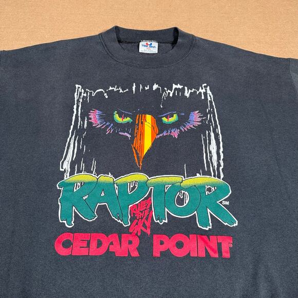 Vintage Raptor Cedar Point 90s Roller Coaster Amusement Park Crewneck Size 2XL - Picture 4 of 7